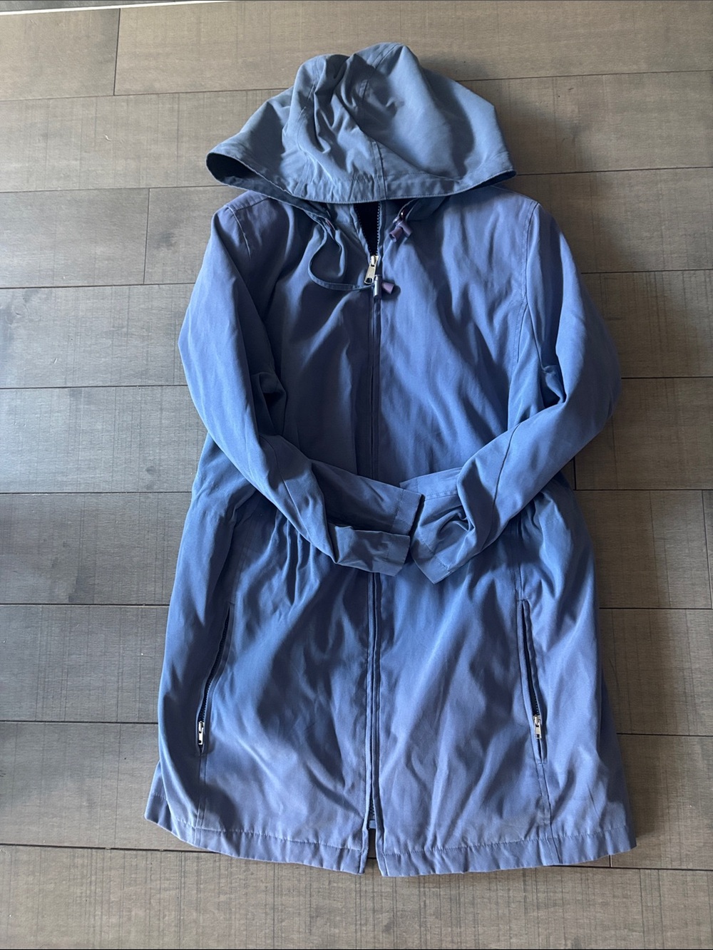 ♥️5/$25♥️Vintage Light Blue Hooded & Drawstring Waist Mid-Length Coat
